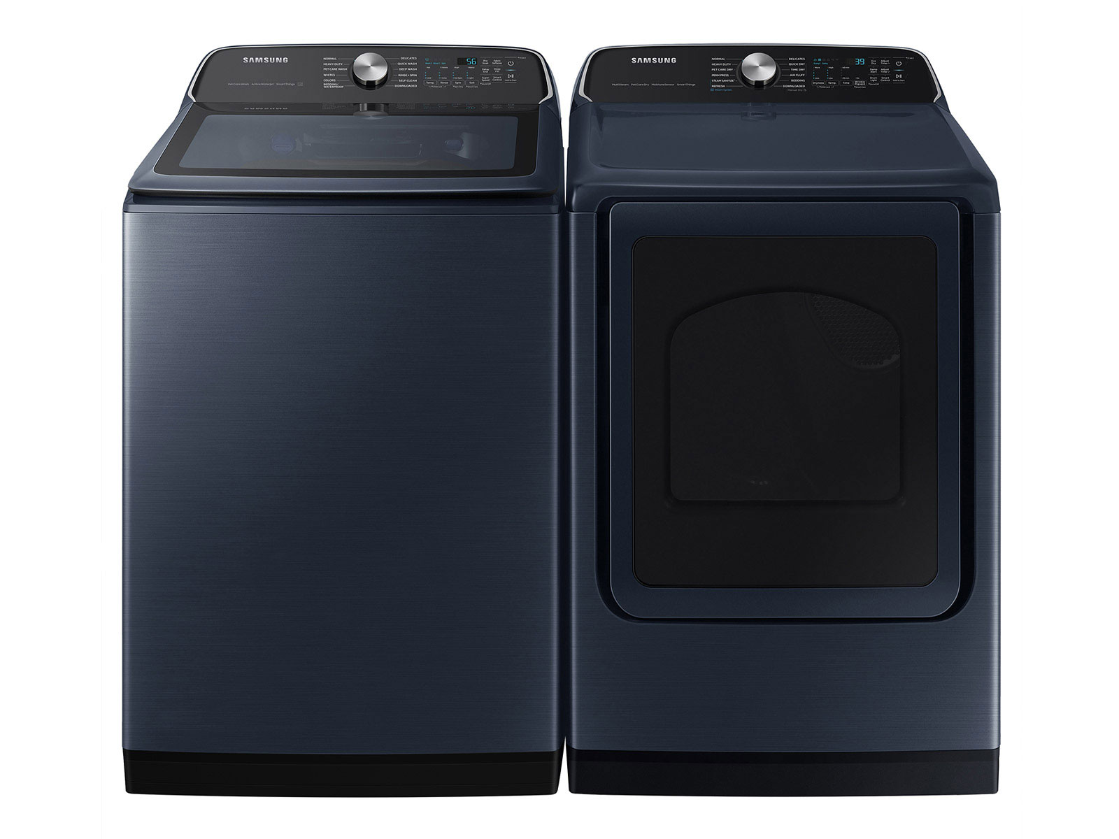 Thumbnail image of 5.4 cu. ft. Smart Top Load Washer with Pet Care Solution and Super Speed Wash and 7.4 cu. ft. Smart Electric Dryer with Pet Care Dry and Steam Sanitize+ in Brushed Navy