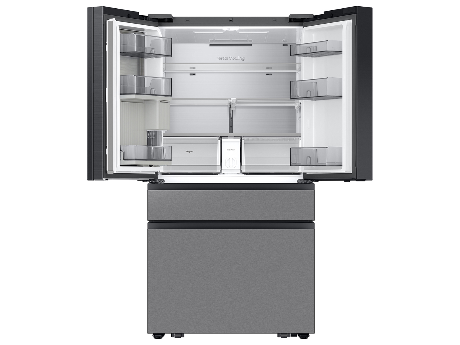 Thumbnail image of Bespoke 23 cu. ft. Counter Depth 4-Door French Door Refrigerator with AI Home & AI Vision Inside™ in Charcoal Glass and Stainless Steel