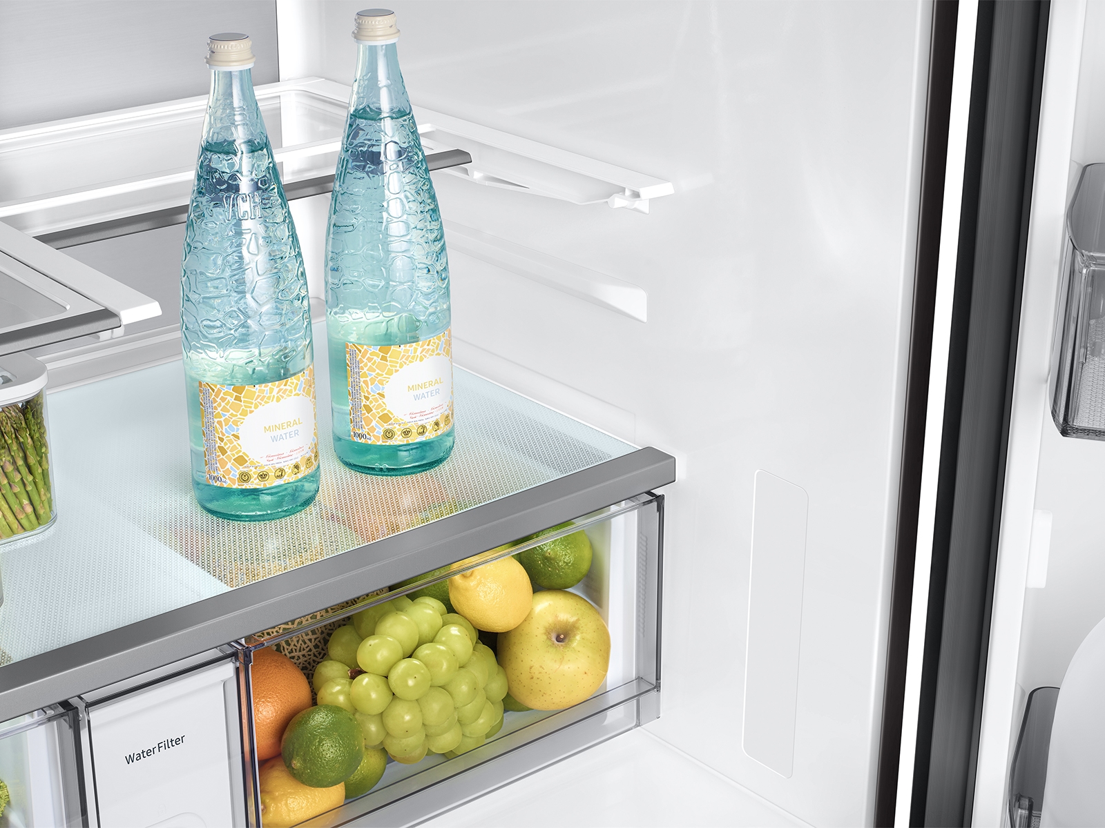 Thumbnail image of Bespoke 23 cu. ft. Counter Depth 4-Door French Door Refrigerator with AI Home & AI Vision Inside™ in Charcoal Glass and Stainless Steel