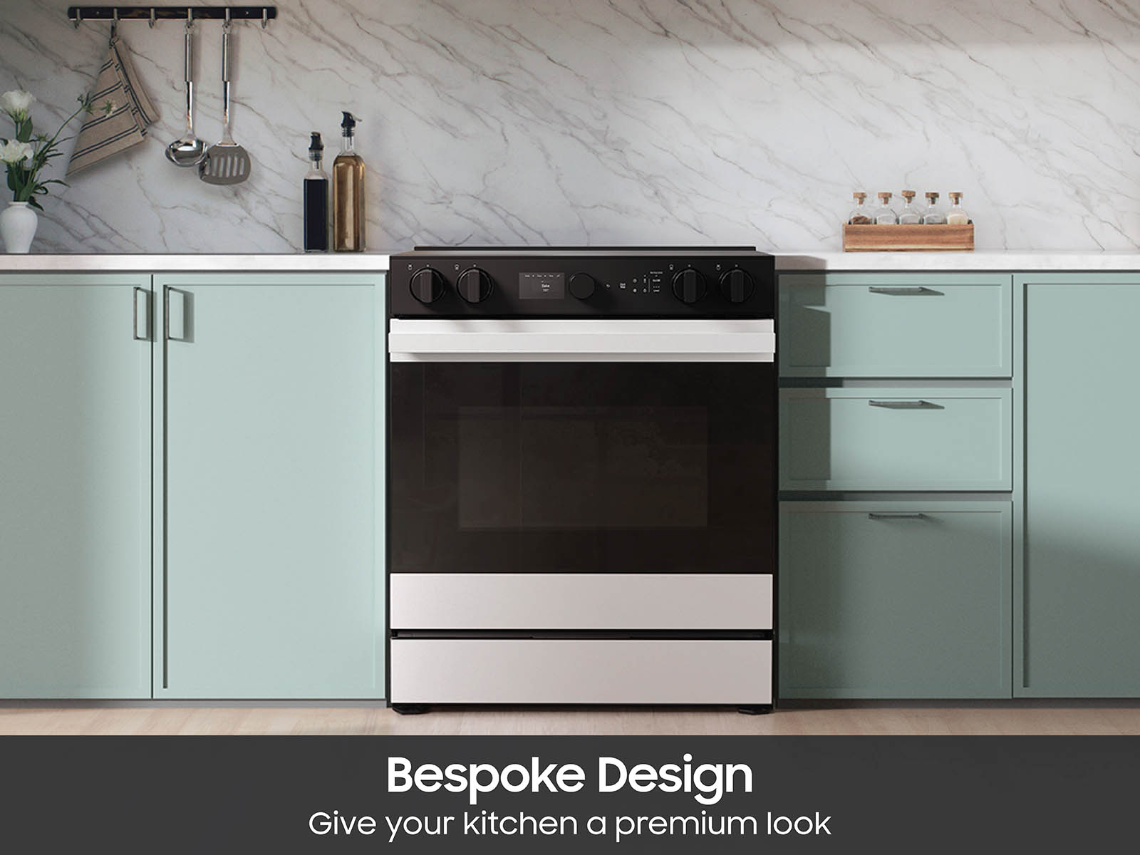 Thumbnail image of Bespoke 6.3 cu. ft. Smart Slide-In Electric Range with Smart Oven Camera & Illuminated Precision Knobs in White Glass