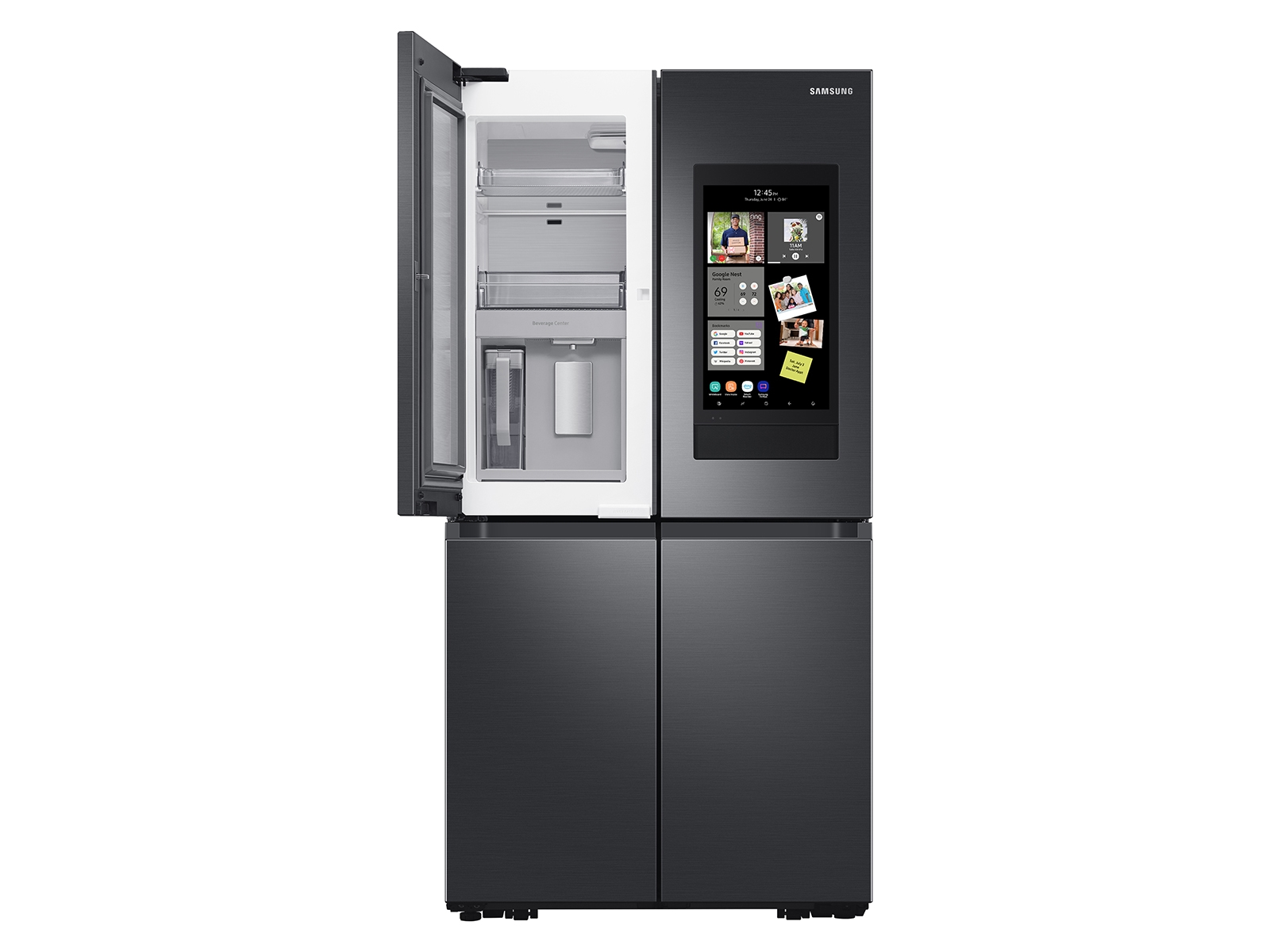 Thumbnail image of 23 cu. ft. Smart Counter Depth 4-Door Flex™ refrigerator with Family Hub™ and Beverage Center in Black Stainless Steel