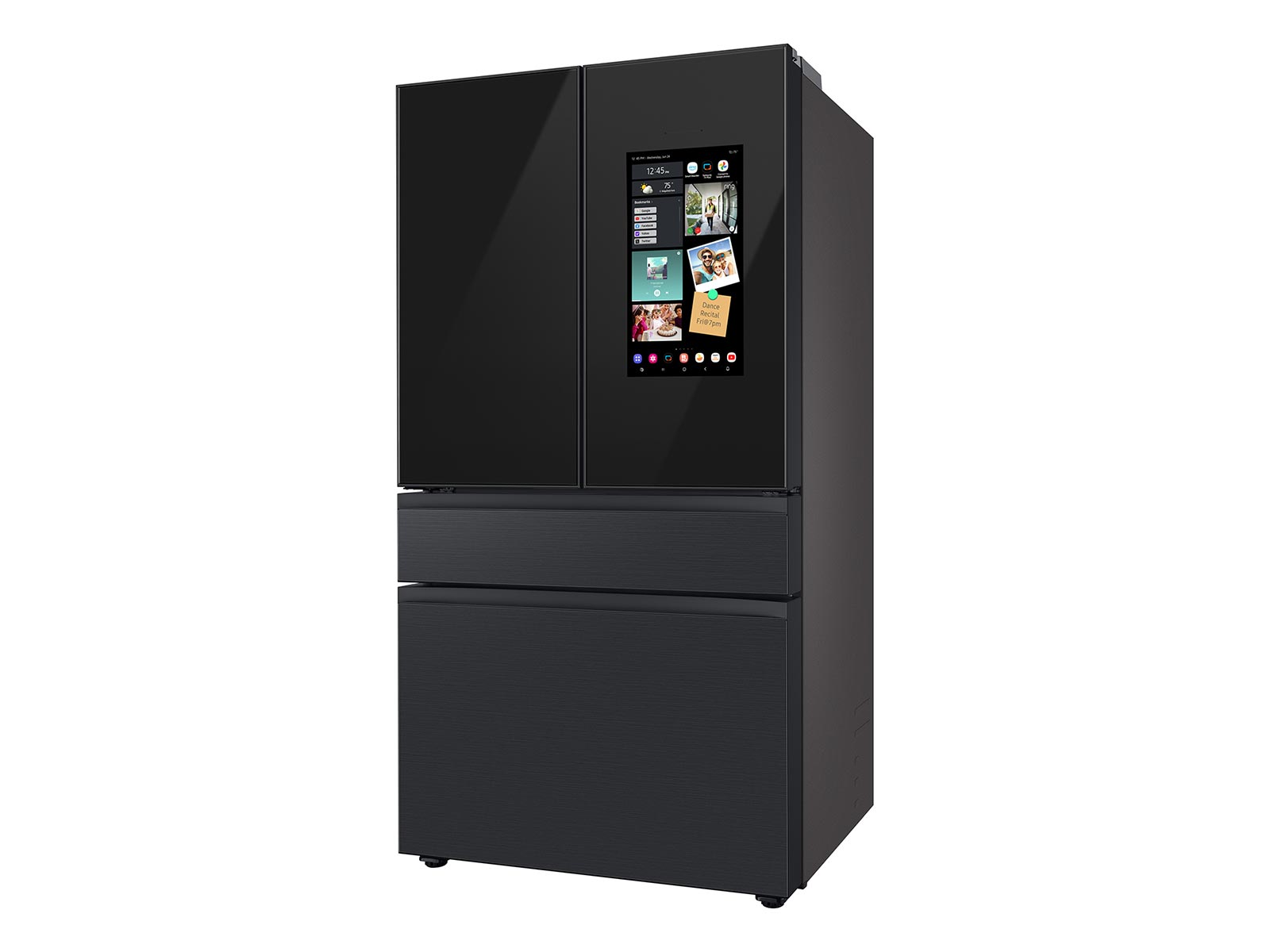 Thumbnail image of Bespoke 4-Door French Door Refrigerator (29 cu. ft.) – with Top Left and Family Hub™ Panel in Charcoal Glass - and Matte Black Steel Middle and Bottom Door Panels