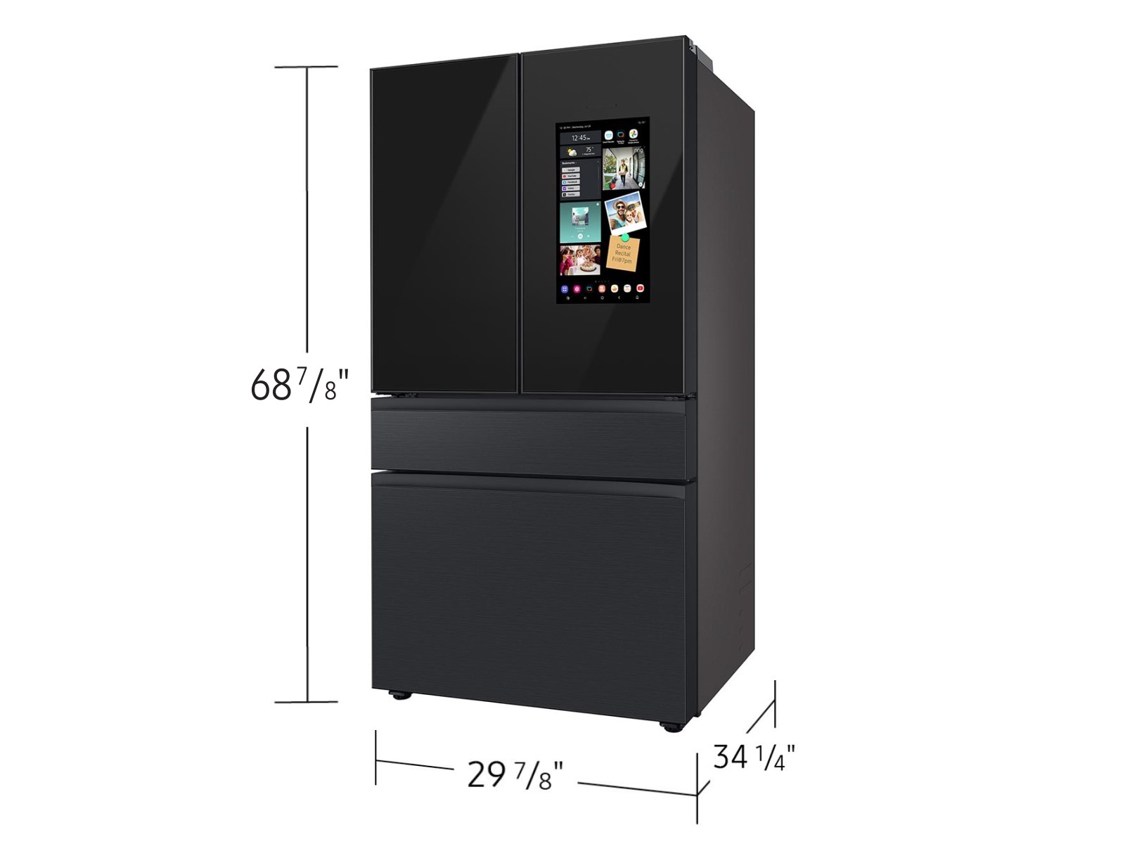 Thumbnail image of Bespoke 4-Door French Door Refrigerator (29 cu. ft.) – with Top Left and Family Hub™ Panel in Charcoal Glass - and Matte Black Steel Middle and Bottom Door Panels