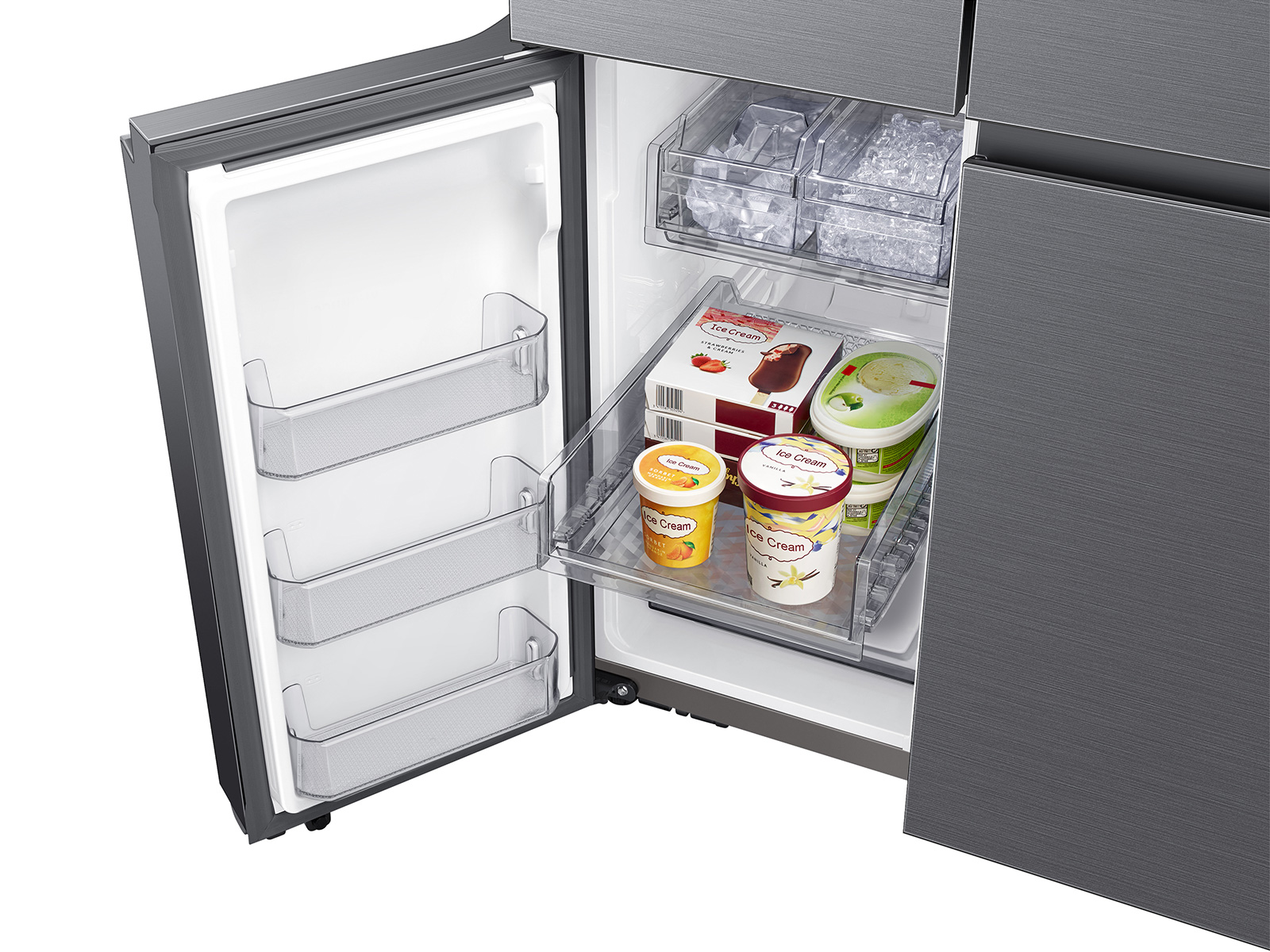 Thumbnail image of 23 cu. ft. Smart Counter Depth 4-Door Flex™ refrigerator with Family Hub™ and Beverage Center in Black Stainless Steel