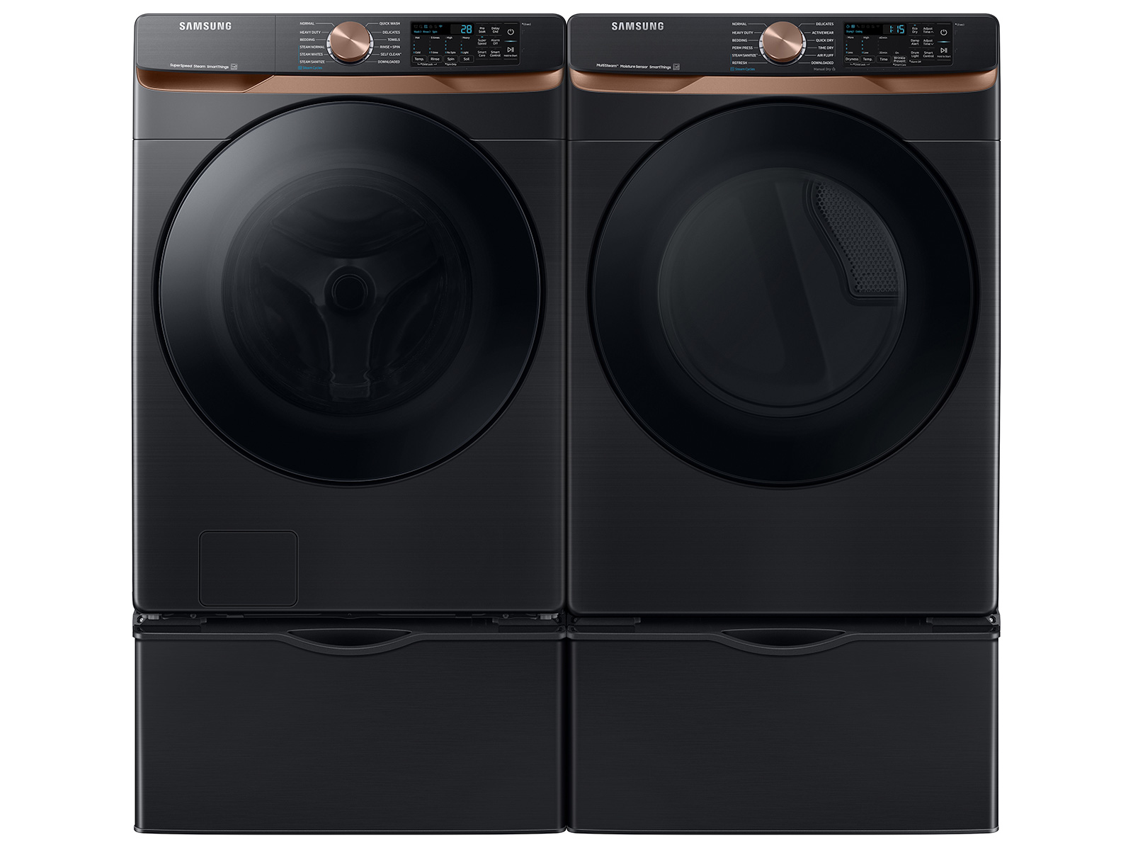Thumbnail image of Extra Large Capacity Smart Front Load Washer and Electric Dryer Set with Super Speed Wash, Steam Sanitize+, and Sensor Dry in Brushed Black