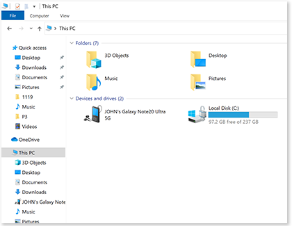 PC folder displaying Galaxy Note20 Ultra 5G